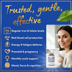 Iron and Folic Acid Supplements for Women - 35mg Gentle Iron Vitamin, Folic Acid 400mcg - Anemia, Period, Pregnancy Support Supplement, Ferrous Sulfate Pills - 60 Vegan Non-Constipating Tablets