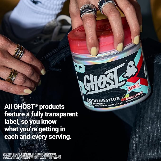 GHOST Hydration Tub, Electrolyte Powder, Sonic Cherry Limeade - Sugar Free Instant Electrolyte Drink Mix - Caffeine-Free Daily Hydration & Immune Support with Clean Formula - 40 Servings