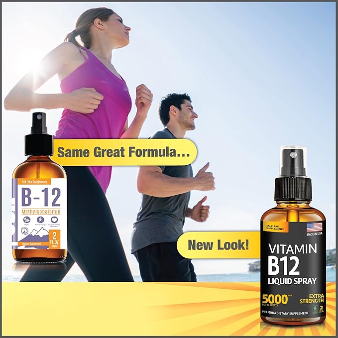 Vitamin B12 Sublingual Spray 5000 mcg – Vegan Methylcobalamin Liquid B12 Boost Energy, Mood & Brain Health - Gluten-Free, Non-GMO B12 Spray for Men & Women - Easy Dosage (5000 mcg in 10 Sprays)