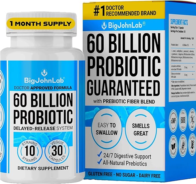 BIGJOHNLAB® - Probiotics for Boost Weight Management - 6 Probiotic Strains - Prebiotics - Key Ingredient Cayenne & Green Tea - Supports Gut Health - Weight Management for Women & Men - 30 CT