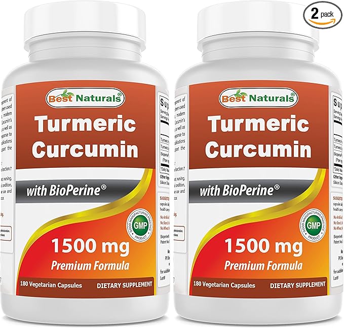 Best Naturals Turmeric Curcumin 1500mg/Serving with Bioperine - 180 Veggie Capsules (Pack of 2)
