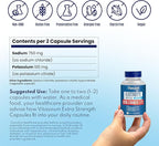 Vitassium Extra Strength Electrolyte Capsules - 750mg of Sodium for The Management of POTS and High Sodium Diets, Unflavored - 200 Salt Pills (Size 00)