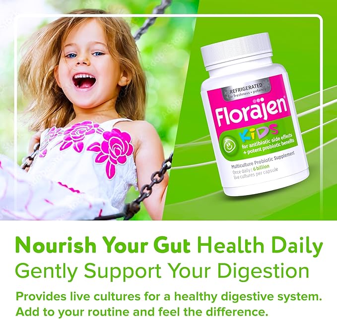 Florajen Kids Probiotic - Daily Gut & Immune Support for Children 6 Months & Up - Constipation, Bloating, & Digestive Relief - Refrigerated for Freshness & Potency - 60 Capsules