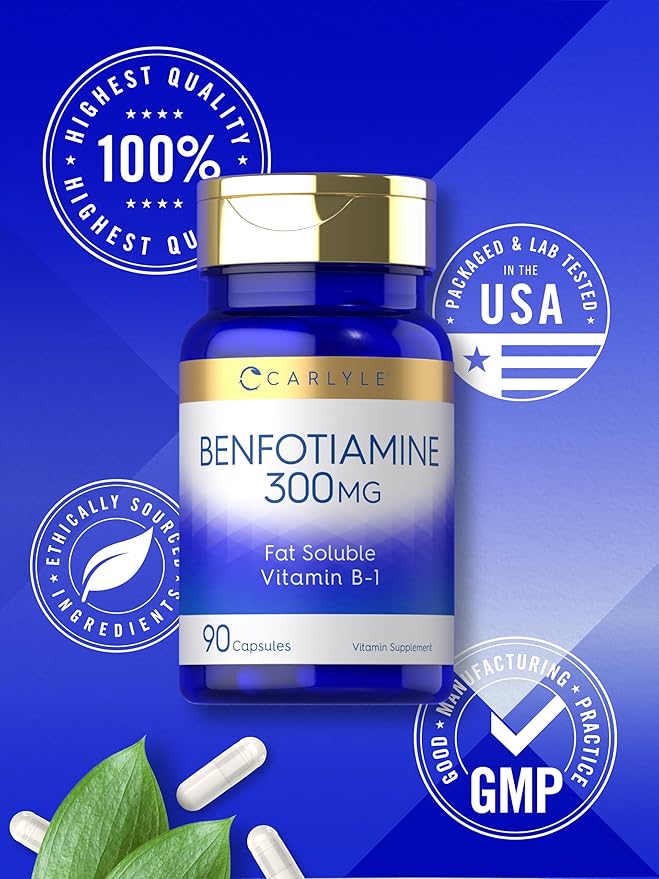Carlyle Benfotiamine 300mg | 90 Capsules | Fat Soluble Vitamin B1 Thiamine | Non-GMO, Gluten Free Supplement