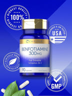 Carlyle Benfotiamine 300mg | 90 Capsules | Fat Soluble Vitamin B1 Thiamine | Non-GMO, Gluten Free Supplement