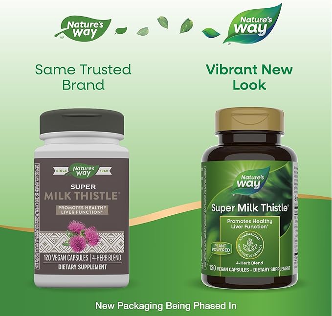 Nature's Way Super Milk Thistle, Promotes Healthy Liver Function*, with Artichoke Leaf, Dandelion Root & Licorice Root Extracts, Gluten Free, 120 Capsules (Packaging May Vary) - 2 Pack