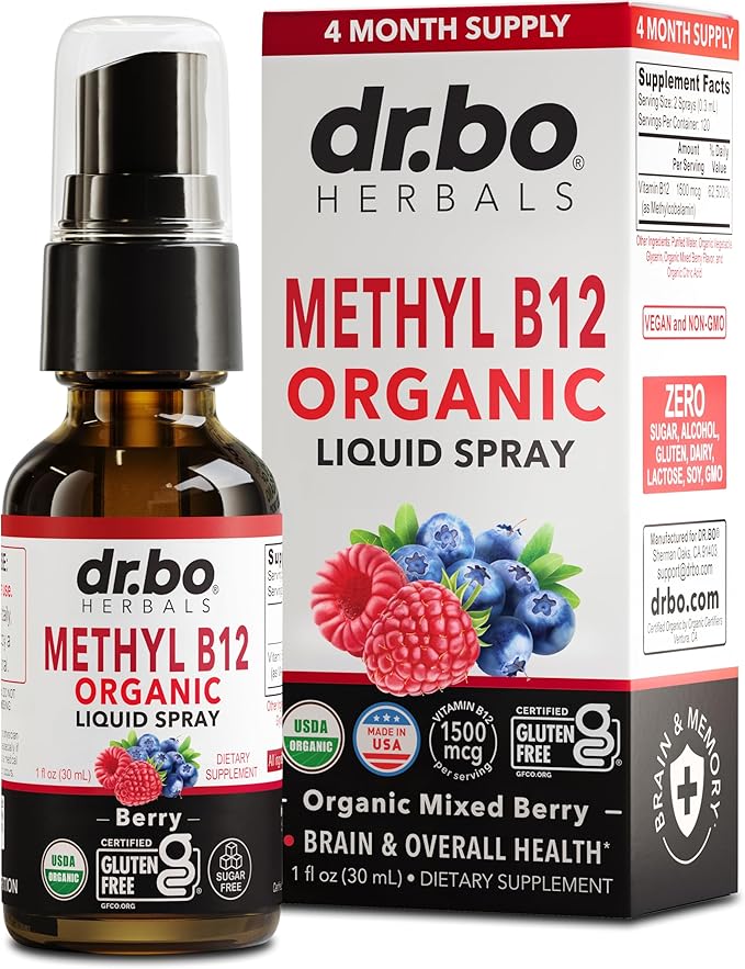 Vitamin B12 Liquid Spray Drops - Organic Liquid B12 Vitamins for Women, Men, Kids & Energy, Vegan Sublingual Methyl B 12 Spray Supplement - Organic Pure Methylcobalamin Vit B 12 Drops Vitamins 1 Fl Oz