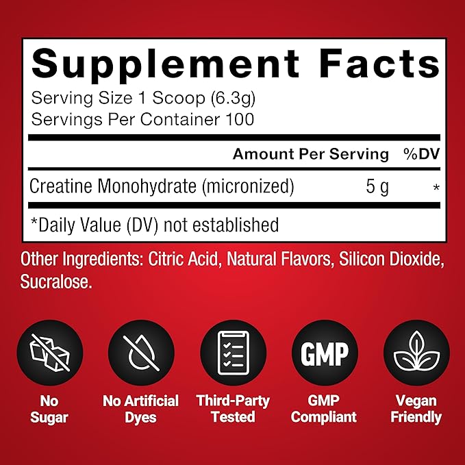 Force Factor Creatine Monohydrate Powder, 5g Micronized Dose to Support Muscle Growth, Strength, Recovery, Cognitive Health & Working Memory, Raspberry Lemonade, 100 Servings