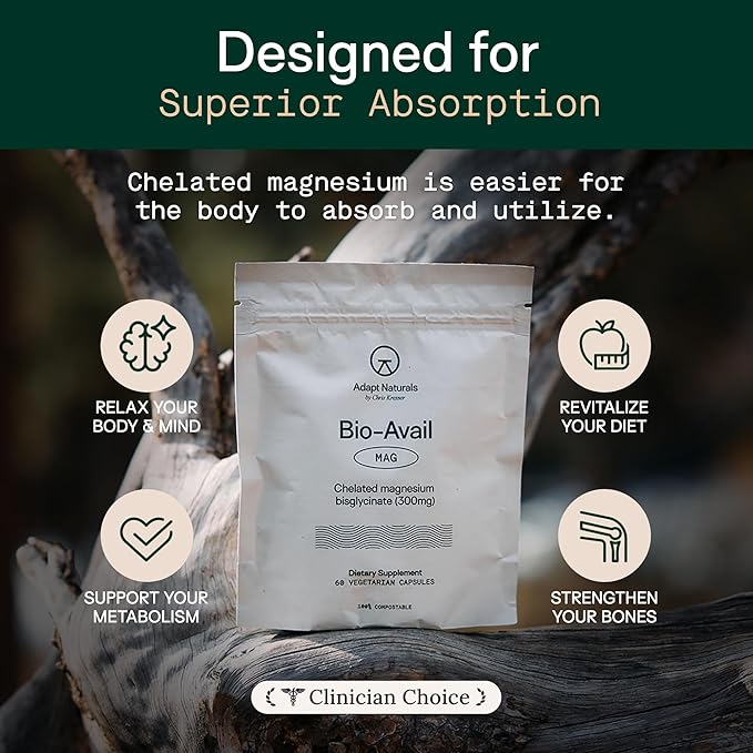 Adapt Naturals Magnesium Glycinate Supplement, Bioavailable High Absorption Pure Magnesium Chelate Complex, Supports Gut Health, Sleep, Relaxation, Bone and Muscles - 30 Days Supply