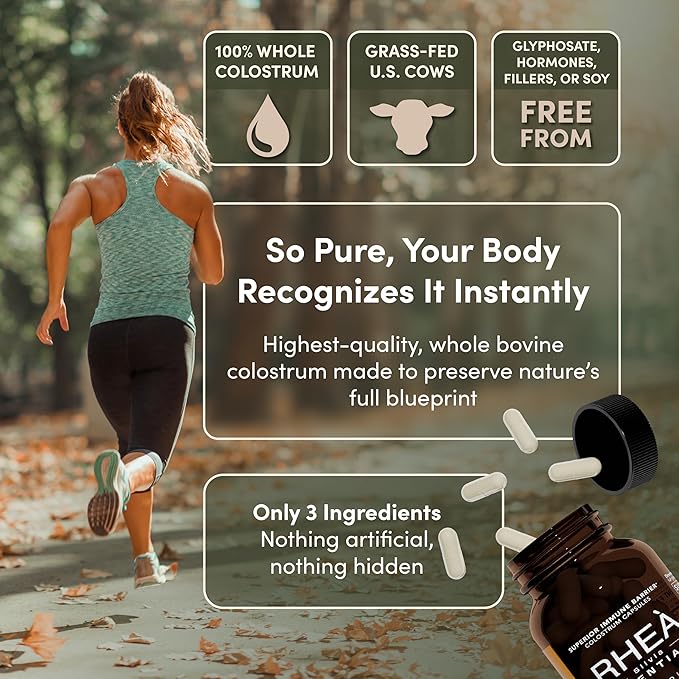 Rhea Bovine Colostrum Supplement for Women, Colostrum Capsules for Gut Health, Digestion, Bloating, Beauty, Immune Support, Bovine Colostrum for Humans, Colostrum Pills (60caps)