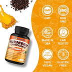 Turmeric Curcumin Supplement with Black Pepper – 1650mg Organic Turmeric Capsules, 95% Curcuminoids, Turmeric for Joint Support, Anti Inflammatory Supplement for Men & Women, 60 Veggie Capsules