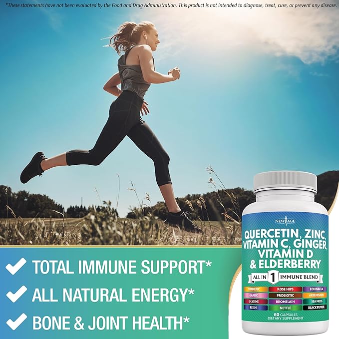 Quercetin Zinc Vitamin C Vitamin D Bromelain Elderberry - Nettle Supplement with Artemisinin, Sea Moss, Echinacea - 120 Count