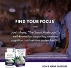 Host Defense Mushrooms Lion's Mane - Supplement Capsules for Brain Health Support - Mushroom Support for Focus & Memory Function - Immune & Nervous System Supplement - 120 Capsules