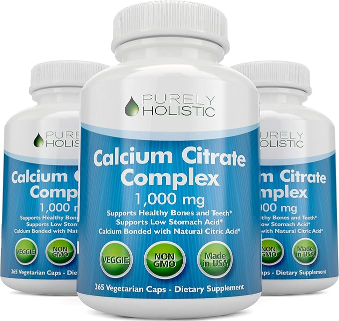 Calcium Citrate 1000mg | Healthy Bone & Teeth Support | High Absorption Cal Citrate | Gentle on Digestion | Vegan & Non-GMO | 3 Month Supply | Calcium Supplements for Women & Men | 365 Capsules
