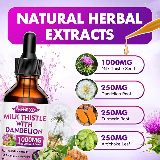 2 Pack Milk Thistle Liquid Drops - Milk Thistle Supplement with Silymarin, Antioxidant Support, Vegan, Non-GMO, 4 Fl Oz