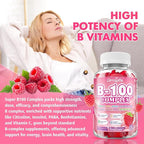 Vitamin B Complex Gummies, All B Vitamins + Methyl B12, B1, B2, B3, B5, B6, Biotin, Methylfolate, Vitamin C, Choline, Inositol, PABA for Energy & Immune Support, Raspberry Flavor, 60 Count
