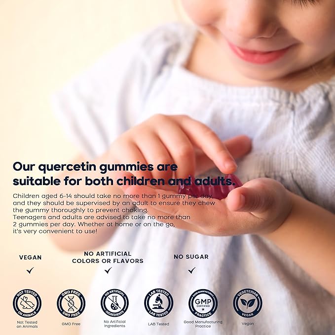(3 Pack) Quercetin Gummies with Bromelain Zinc Elderberry Vitamin C D3 K2, Quercetin 1000mg Supplement with Bromelain 500mg for Cardiovascular, Immune System & Allergy, Vegan Gummy for Adult & Kid