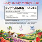 Vitalitown Vitamin B12 (Methyl B12) 5000 mcg, Fully Bioactive Form, Support Energy Production, Natural Peach Flavor, Zero Sugar, 90 Fast Dissolve Tablets