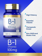 Carlyle B1 Vitamin 100mg | 300 Tablets | Supplement for Women & Men | as Thiamin HCl | Vegan, Non-GMO & Gluten Free