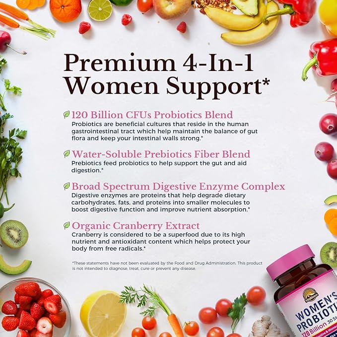Vitalitown Probiotics for Women 120 Billion CFUs, 30 Strains, with Prebiotics & Digestive Enzymes & Cranberry, Gut & Vaginal Health, Vegan 60 (Pack of 2) Delayed Release Caps