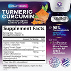 Turmeric Curcumin Supplement - 1750mg Organic Turmeric Per Serving - 95% Curcuminoids, Ginger & BioPerine Black Pepper for Best Absorption - Natural Vegan Joint Support, Bottled in USA - 240 Capsules