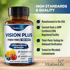Vision Plus Complete Eye Supplements for Adults – Eye Vitamins for Seniors with Lutein, Bilberry, and Zeaxanthin – Eye Vitamin and Mineral Supplement for Clarity and Sight Care – 60 Capsules