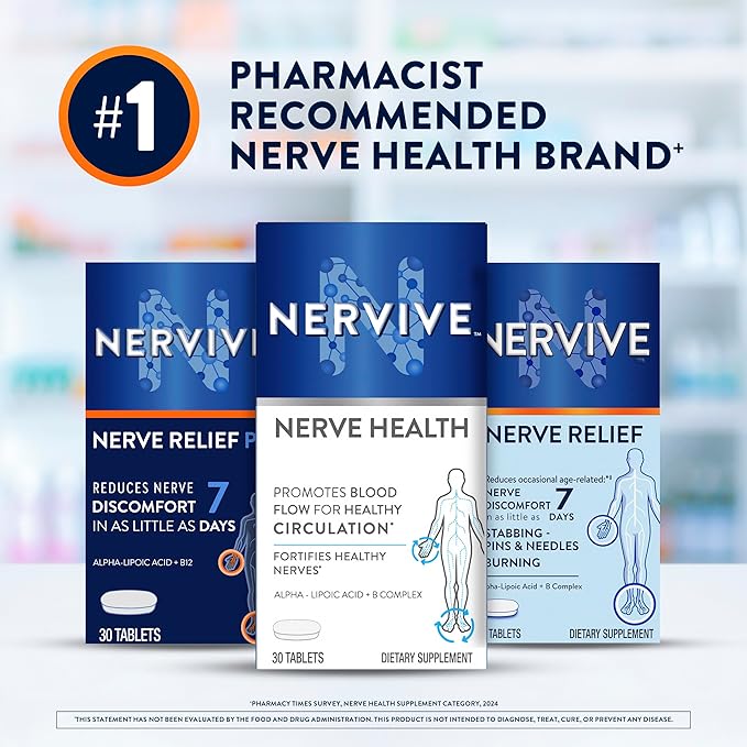 Nervive Nerve Health, Alpha Lipoic Acid, Fortify Nerve Health, Healthy-Function, Healthy Blood Circulation, Supplement, Tablet, 60 Tablets, (Pack of 2)