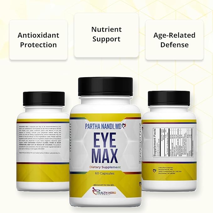 Eye Vitamins Supplement for Adults – Supports Macular Health, Retina Clarity & Blue Light Protection – Lutein, Zeaxanthin, Lycopene & Zinc – Antioxidant Vision Formula – 60 Capsules