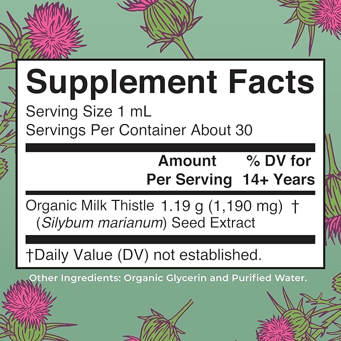 MARYRUTH'S Organic Milk Thistle Seed Liquid Extract Drops, 1 fl oz | 1,190 mg Milk Thistle Seed | Silybum marianum | Alcohol-Free | Vegan | USDA Organic | Non-GMO