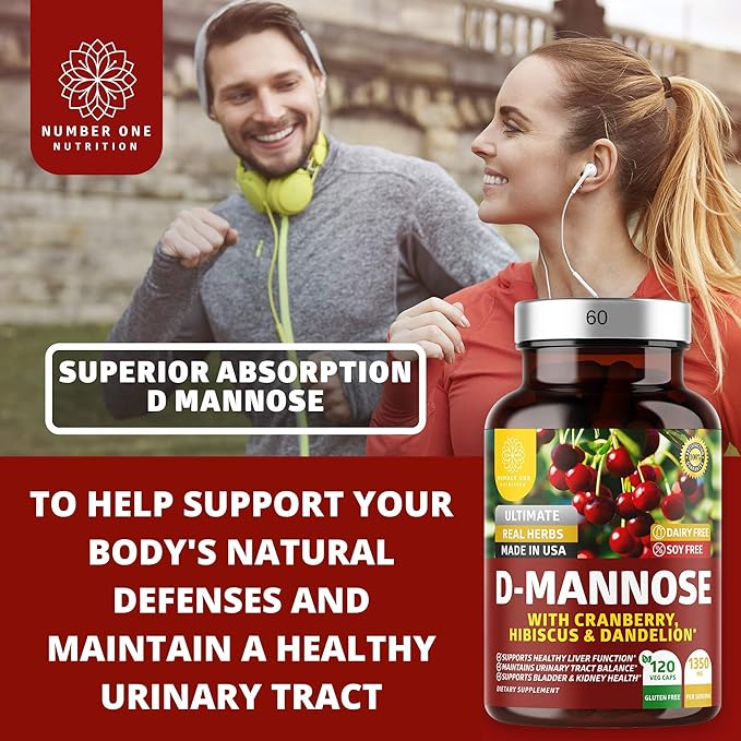 Number One Nutrition N1N Premium D-Mannose with Cranberry & Hibiscus [1350mg], 120 Capsules, and Immune Support Booster with Elderberry, Vitamin C, Echinacea & Zinc, 60 Capsules, 2 Pack Bundle