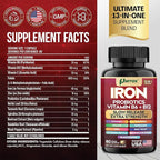 Iron Supplement, Slow Release Iron, Probiotics, Spirulina, Turmeric, Vitamin B6, Methylated B12, Vitamin C, Zinc, Beetroot, Nettle Leaf, Dandelion Root, Black Pepper, Extra Strength, 60 Capsules 2Pack