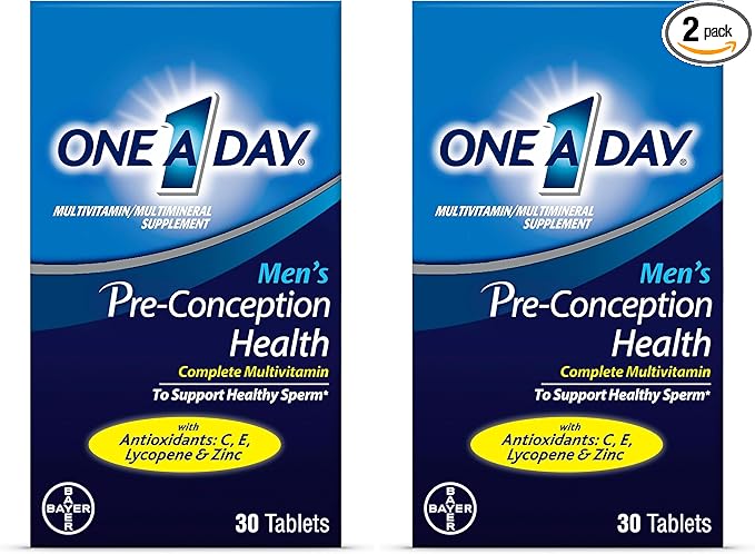 A Day Men's Pre-Conception Health Multivitamin to Support Healthy Sperm,Supplement for Men with Vitamin C,Vitamin E,Selenium,Zinc,and Lycopene,30 Count (Pack of 2)
