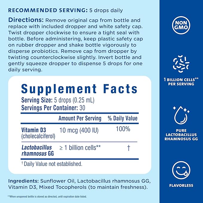 Mommy's Bliss Baby Probiotics + Vitamin D Drops,Supports Digestive Health & Immune Function*,400IU Vitamin D,Supports Bone Development*,Newborns+,Flavorless,0.34 Fl Oz (30 Servings),(Pack of 2)