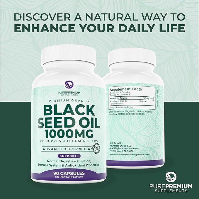 Black Seed Oil 1000mg per Serving. Non-GMO & Vegetarian Black Seed Oil Capsules 45 Day Serving. Organic Cold Pressed Black Cumin Seed. Nigella Sativa Seeds. USA Made Supplement for Men & Women