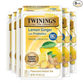 Twinings Lemon & Ginger with Probiotics Flavoured Herbal Tea, Supports Healthy Digestion, Naturally Caffeine-Free, 18 Tea Bags (Pack of 6), Enjoy Hot or Iced, 108 Teabags