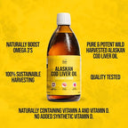 On Target Living Alaskan Cod Liver Oil Liquid | Organic Lemon Flavor 16.67 oz | Line Caught in The USA | Naturally Occurring Vitamin D | Rich in Omega 3 DHA/EPA | Non-GMO Project Certified