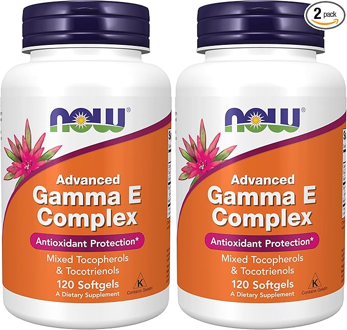 Now Supplements,Advanced Gamma E Complex,Mixed Tocopherols & Tocotrienols,Antioxidant Protection*,120 Softgels,(Pack of 2)