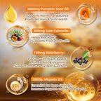 Pumpkin Seed Oil with Saw Palmetto, Vitamin D3 & Elderberry-300 Capsules, Pure Virgin Oil, Essential Fatty Acids & Phytosterols-Supports Prostate Function, Hair Health & Urinary Comfort