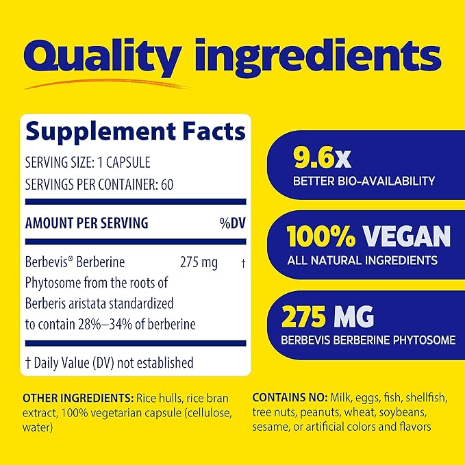 Enzymedica, Berberine Phytosome, 9.6X Better Bioavailability, High Potency Natural Vegan Herbal Supplement for Metabolic Support, 60 Capsules (Pack of 2)