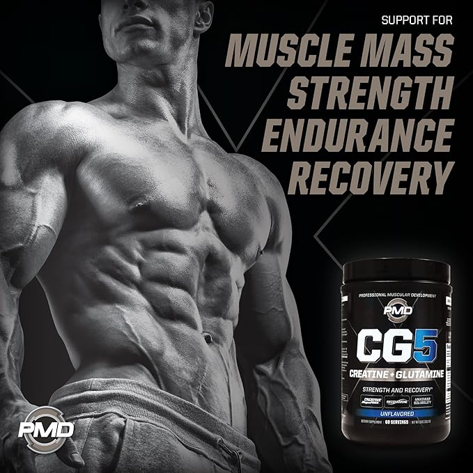 PMD Sports CG5 Premium Creatine & L Glutamine Powder, Power Recovery, Build Lean Muscle, Increase Workout Performance, Maximum Strength Pre Workout & Post Workout, Unflavored, 60 Servings (Pack of 2)