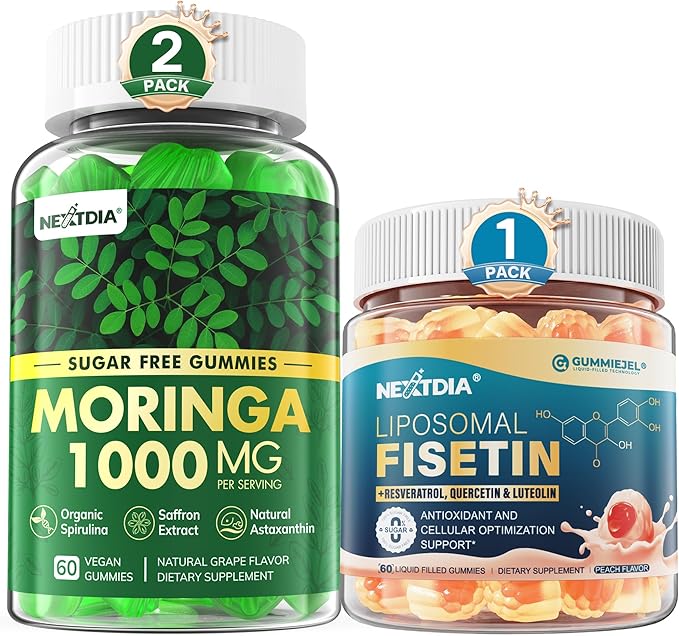 1Pack Liposomal Fisetin 200mg Liquid Gummies + 2Pack Moringa Gummies 1000mg, Sugar Free