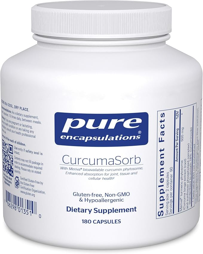 Pure Encapsulations CurcumaSorb 180's - Meriva Curcumin Phytosome - Supports Joint Health* - Gluten Free & Non-GMO - 180 Capsules