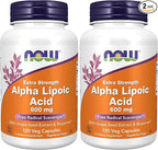 NOW Foods Supplements,Alpha Lipoic Acid 600 mg with Grape Seed Extract & Bioperine®,Extra Strength,120 Veg Capsules,(Pack of 2)
