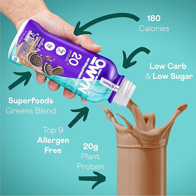 OWYN Only What You Need Plant Based Protein Shake, 20g Vegan Protein from Organic Pumpkin Seed, Flax, Pea Blend, Prebiotic Supplement, Superfood Greens, Gluten (Cookies & Creamless), (Pack of 24)
