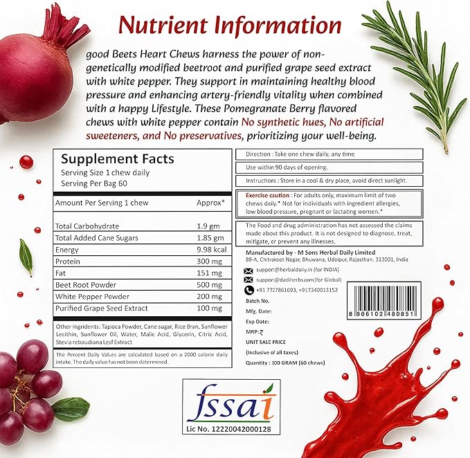 Goodbeets Soft Chews | Non-GMO Grape Seed Extract & Beet Powder Help Maintain Healthy Circulation, Blood Pressure & Energy