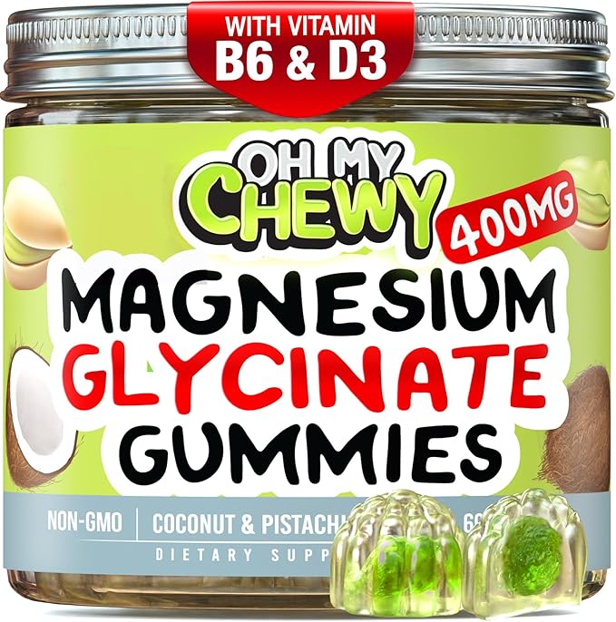 Center-Filled Magnesium Glycinate Gummies 400MG - High Absorption for Kids, Teens & Adults - Supplement for Sleep, Calm & Muscle Relaxation with B6 & D3 - Gluten Free & Vegan Friendly - 120 Count
