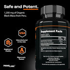 Prime Labs Organic Black Maca Root Capsules 1,200mg - Stamina, Drive, Energy, Vitality - Peruvian 20:1 Extract - for Men & Women - 60 Count