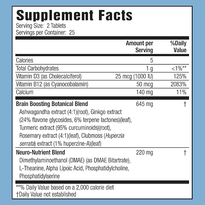 Applied Nutrition Healthy Brain All-Day Focus - 50 Tablets - Powerful 3-in-1 Brain Booster with Turmeric Extract - 25 Servings