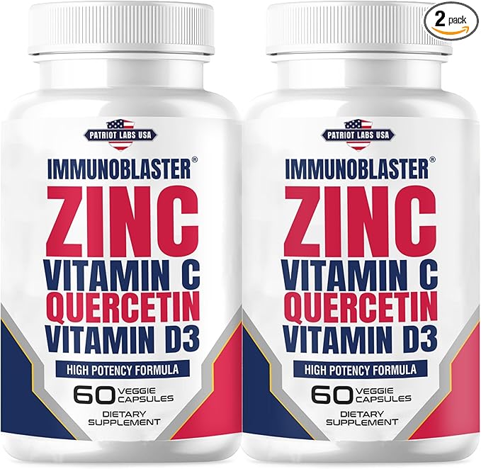 (2 Pack) Zinc Quercetin Vitamin C 800 mg with Vitamin D3 Antioxidant Immune Support High Potency Quercetin Zinc Supplement for Men and Women - Gluten, Soy, & Dairy Free - 120 Count (Twin Pack)