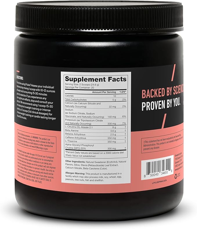 LEGION Pulse Pre Workout - All Natural Nitric Oxide Preworkout Drink to Boost Energy, Creatine Free, Naturally Sweetened, Beta Alanine, Citrulline, Alpha GPC (Pina Colada)